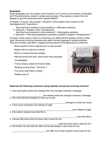 Complete Inversion Worksheet Inversion 12 Worksheet Inversions Grammar Worksheets Word Order