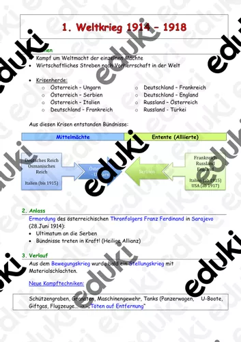 MS 1 Weltkrieg – Unterrichtsmaterial im Fach Geschichte