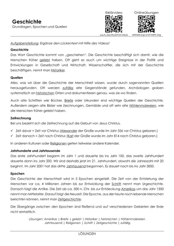 Geschichte Grundlagen (Arbeitsblatt mit Erklärvideo und Onlineübungen ...
