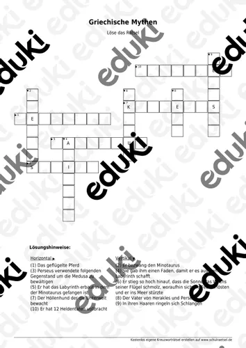 Kreuzworträtsel griechische Götter – Unterrichtsmaterial im Fach Geschichte