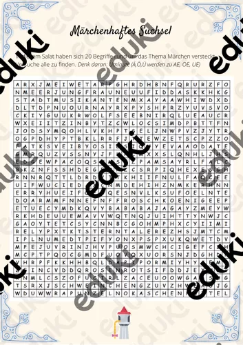 Märchen Suchsel Buchstabensalat Hilfekarte und Lösung ...