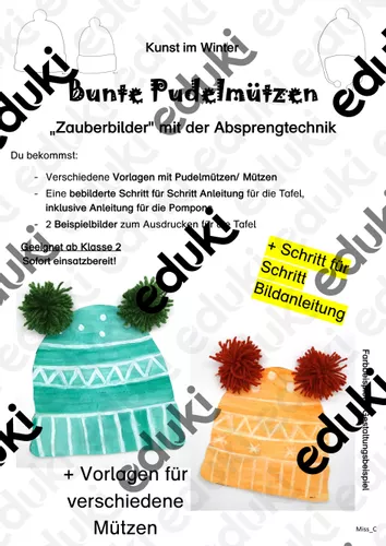 Kunst im Winter: Bunte Pudelmützen (Absprengtechnik ...