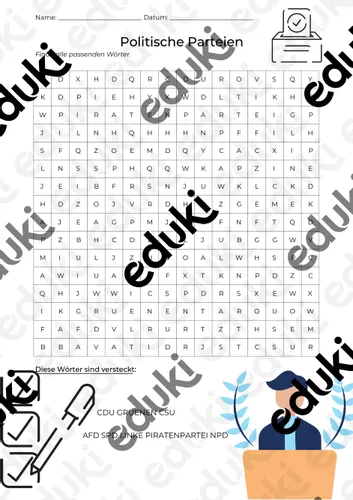 suchsel politische parteien 1 Parteien Unterrichtsmaterial
Suchsel politische Parteien – Unterrichtsmaterial in den Fächern
