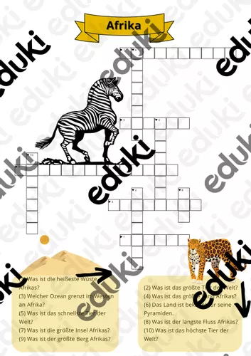 Kreuzworträtsel Afrika - schwer – Unterrichtsmaterial im Fach ...