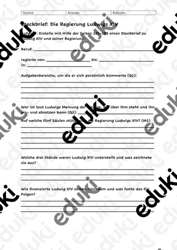 steckbrief zu ludwig xiv Steckbrief Ludwig Xiv Arbeitsblatt
Steckbrief zu Ludwig XIV – Unterrichtsmaterial im Fach Geschichte