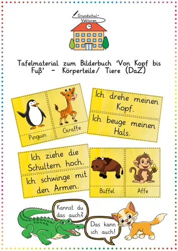 Tafelmaterial zum Bilderbuch 'Von Kopf bis Fuß' - Körperteile,/Tiere ...