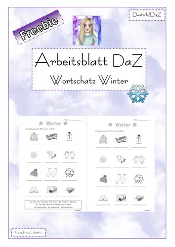 Freebie - DaZ - Arbeitsblatt - Wortschatz Winter – Unterrichtsmaterial ...