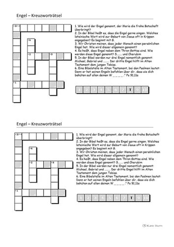 Engel als Kreuzworträtsel (ab 10 Jahren) – Unterrichtsmaterial im Fach