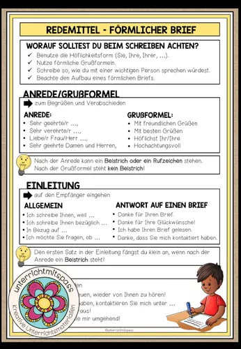 BRIEFE - Der förmliche Brief - Redemittel (Merkblatt ...