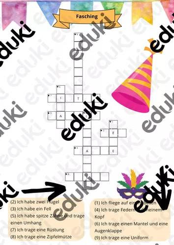Kreuzworträtsel Fasching - mittel – Unterrichtsmaterial im Fach Deutsch