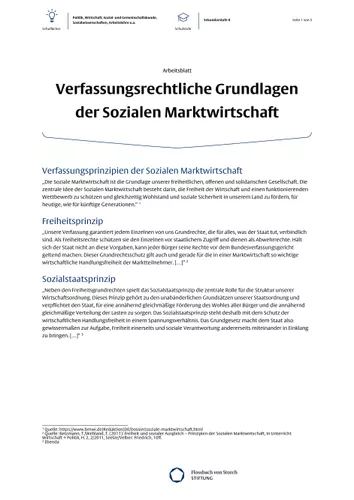 Arbeitsblatt Wirtschaftsordnung 08 Verfassungsgrundlagen Soziale ...