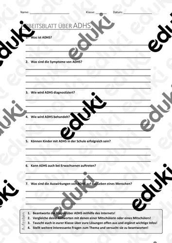 ab mit fragen zum thema adhs losungsblatt Adhs Training Arbeitsblätter
AB mit Fragen zum Thema "ADHS" Lösungsblatt – Unterrichtsmaterial im