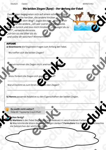 Arbeitsmaterial Fabel Die beiden Ziegen (Äsop) – Unterrichtsmaterial im ...