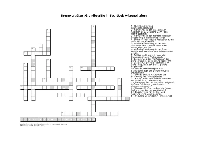 Kreuzworträtsel: Grundlagen Sozialwissenschaften ( Lösung ...