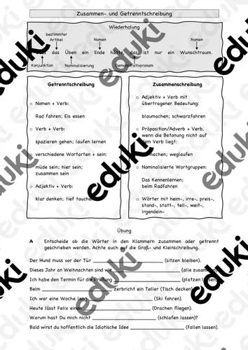 Zusammen- und Getrenntschreibung – Unterrichtsmaterial im Fach Deutsch