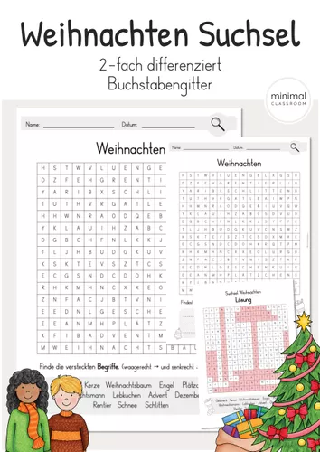 Weihnachten Suchsel (Buchstabengitter) 2-fach differenziert