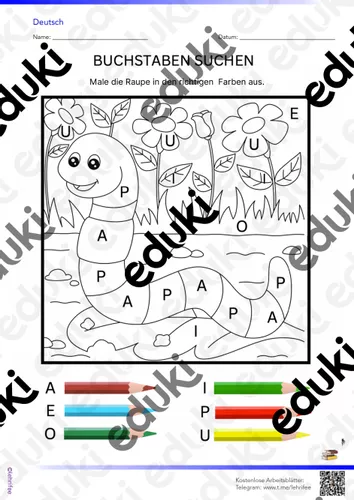 Buchstaben suchen: Male die Raupe in den richtigen Farben aus ...