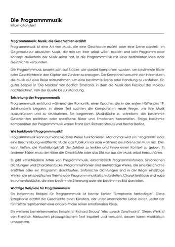 programmmusik infotext und ubungen Programmmusik Unterrichtsmaterial
Die Programmmusik Infotext und Übungen – Unterrichtsmaterial im Fach