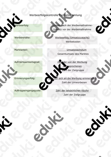 Werbeerfolgskontrolle Formelsammlung – Unterrichtsmaterial in den ...
