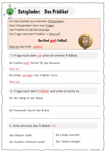 Satzglieder Prädikat / Arbeitsblätter / Deutsch – Unterrichtsmaterial ...