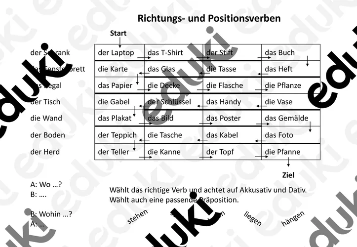Positionsverben Richtungsverben Wechselpräpositionen Brettspiel ...