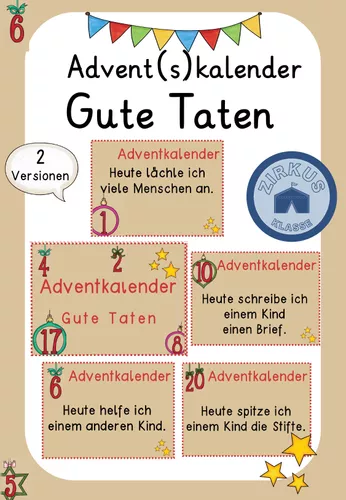 Adventkalender/ Adventskalender: Gute Taten – Unterrichtsmaterial im ...
