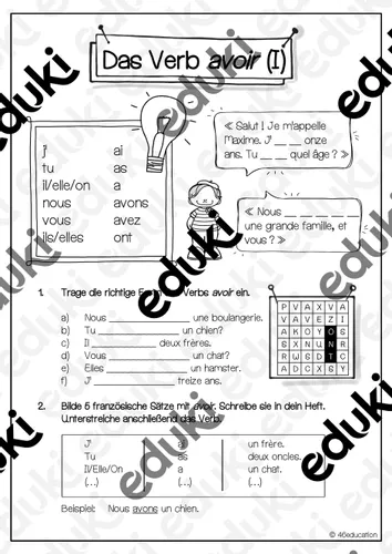 Konjugation Avoir Messy, Beautiful, Fun: French Verb Freebie Unit: