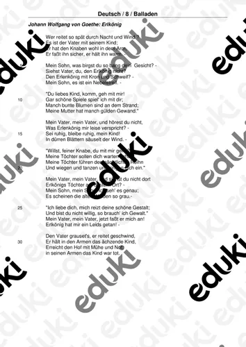 goethe erlkonig arbeitsblatt Erlkönig Inhaltsangabe Arbeitsblatt
Goethe Erlkönig Arbeitsblatt – Unterrichtsmaterial im Fach Deutsch