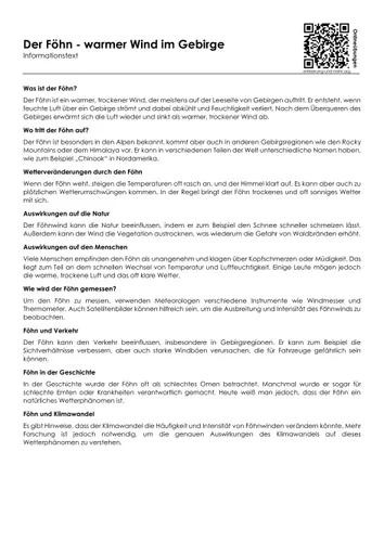 Der Föhn - warmer Wind im Gebirge (Infotext und Übungen ...