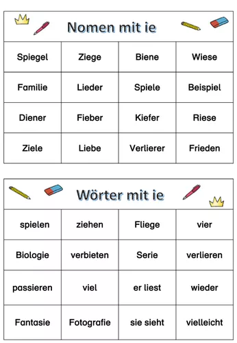 Bingo: Rechtschreibung – Wörter mit ie – Unterrichtsmaterial im Fach ...