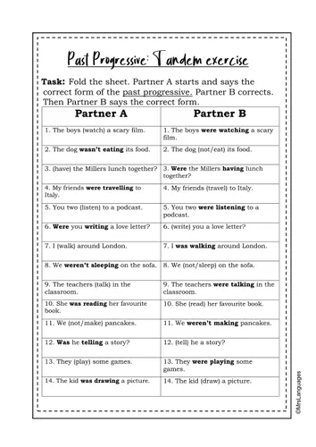 past progressive tandemubung 2 Past Progressive Arbeitsblätter
Past Progressive Tandemübung 2 – Unterrichtsmaterial im Fach Englisch