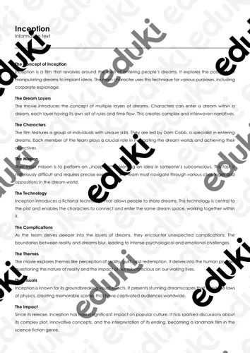 Inception (Arbeitsblatt zum Film) – Unterrichtsmaterial im Fach Englisch
