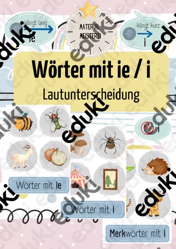 Wörter mit ie und i - Bildkarten und Regelkarten – Unterrichtsmaterial ...