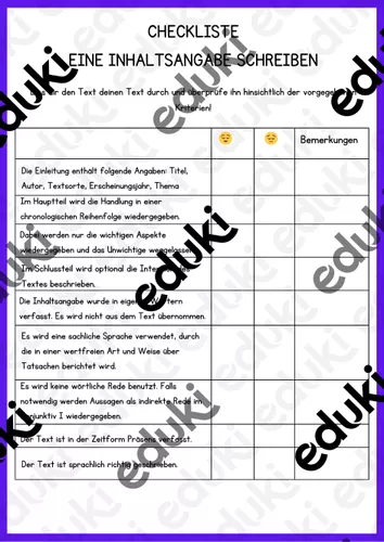 Checkliste_Inhaltsangabe literarischer Text – Unterrichtsmaterial im ...
