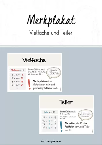 Teiler und Vielfache - Merkplakat (beige) – Unterrichtsmaterial im Fach ...