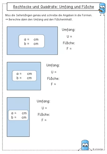 Umfang und Fläche / Rechteck und Quadrat / Arbeitsblätter ...