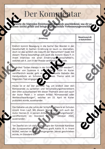 Authentische Textsorte Textsorte Kommentar: Einleitungen überarbeiten – Unterrichtsmaterial im ...