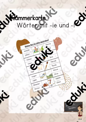 Klammerkarte Wörter mit ie – Unterrichtsmaterial im Fach Deutsch