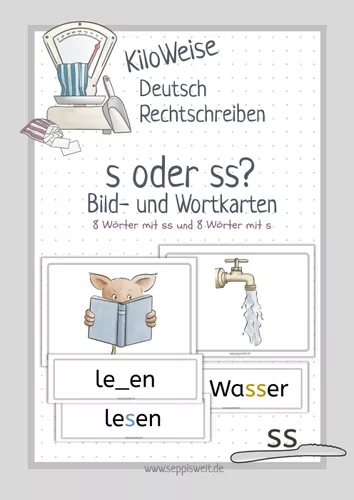 Bild- und Wortkarten s oder ss - Konsonantenverdopplung ...
