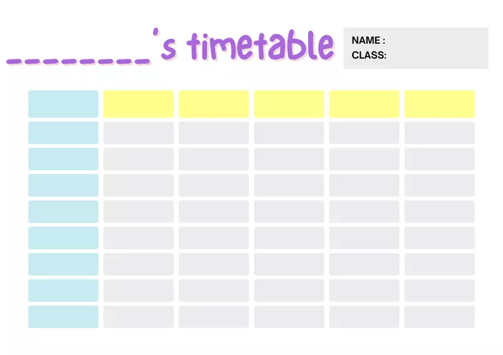 Timetable/ Stundenplan zum selber ausfüllen – Unterrichtsmaterial in ...