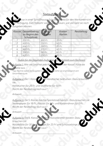 Textaufgaben zum Thema \