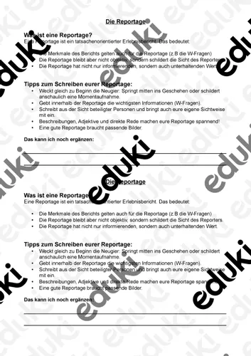 Eine Reportage schreiben – Unterrichtsmaterial im Fach Deutsch
