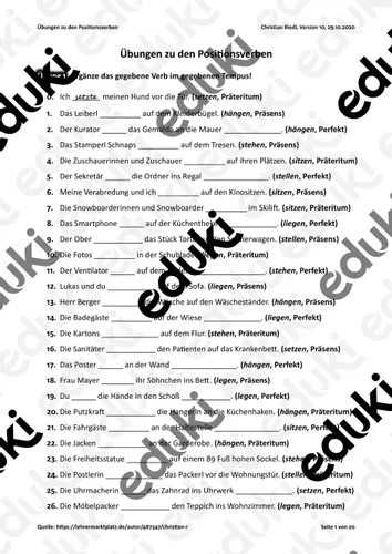 Übungen: Positions- und Richtungsverben („stehen“/„stellen“, „sitzen ...