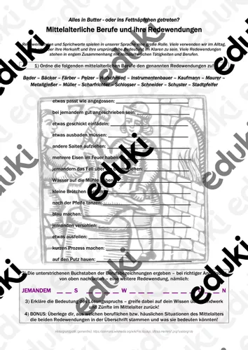 arbeitsblatt berufe im mittelalter redewendungen handwerk zunfte stadt Berufe Im Mittelalter Unterrichtsmaterial
Arbeitsblatt Berufe im Mittelalter & Redewendungen Handwerk Zünfte