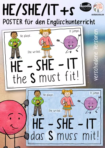 He She It + S - Merkblatt / Poster – Unterrichtsmaterial im Fach Englisch