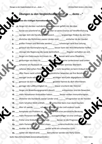 Übungen: Vergleichssätze mit dem doppelten Konnektor „je …, desto ...