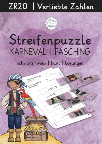 Rechenpuzzle Streifen | Karneval | Fasching | ZR 20 | Verliebte Zahlen ...