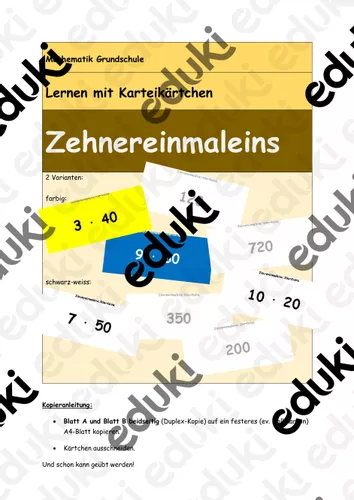 Lernen mit Karteikärtchen: Zehnereinmaleins – Unterrichtsmaterial im ...