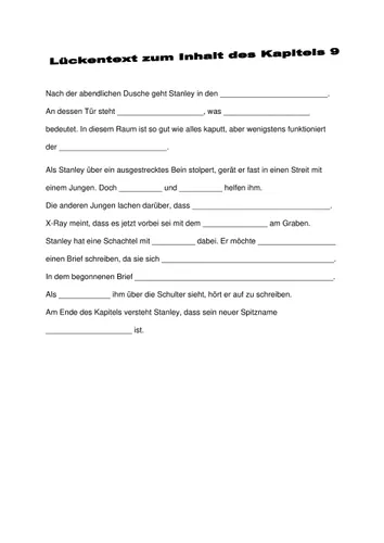 Löcher Die Geheimnisse von Camp Green Lake Lückentext Kapitel 9 ...