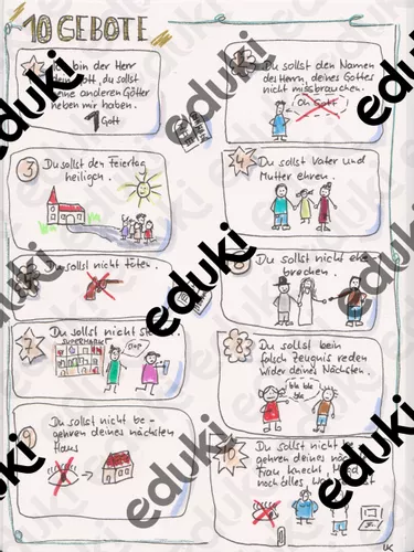 10 Gebote bildlich dargestellt – Unterrichtsmaterial im Fach Religion